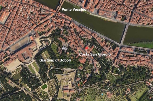 La posizione di Costa San Giorgio, tra Palazzo Pitti, Boboli e Ponte Vecchio