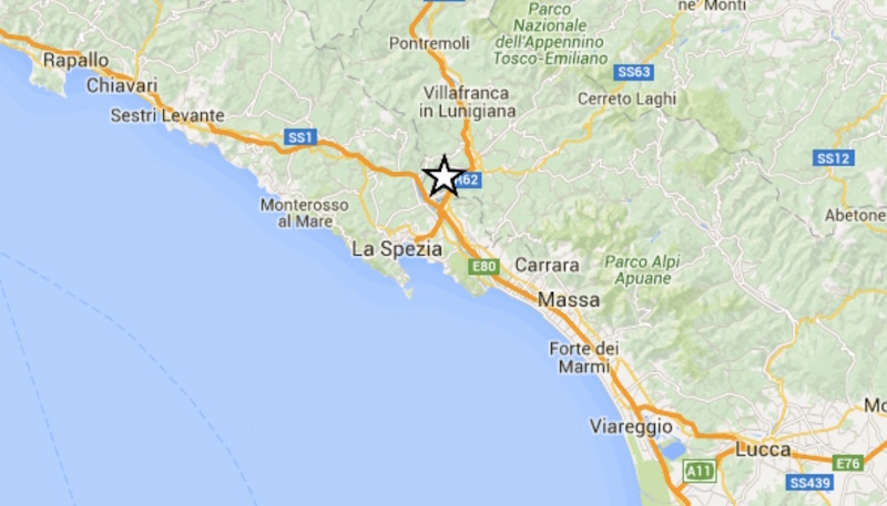 L'epicentro del terremoto tra Liguria e Toscana