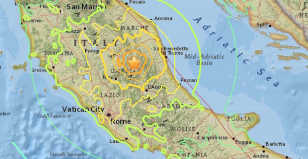 L'epicentro del terremoto di domenica 30 ottobre alle 7:40 di 6,5 magnitudo