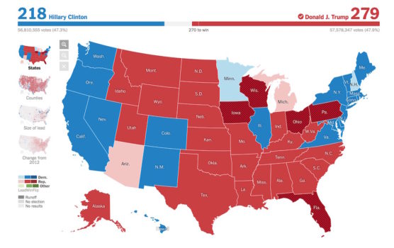 I risultati delle elezioni Usa 2016 (fonte New York Times)