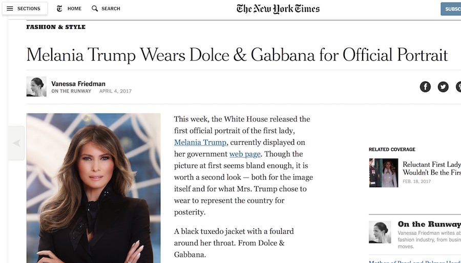 Il titolo del New York Times che fa pubblicità a DG
