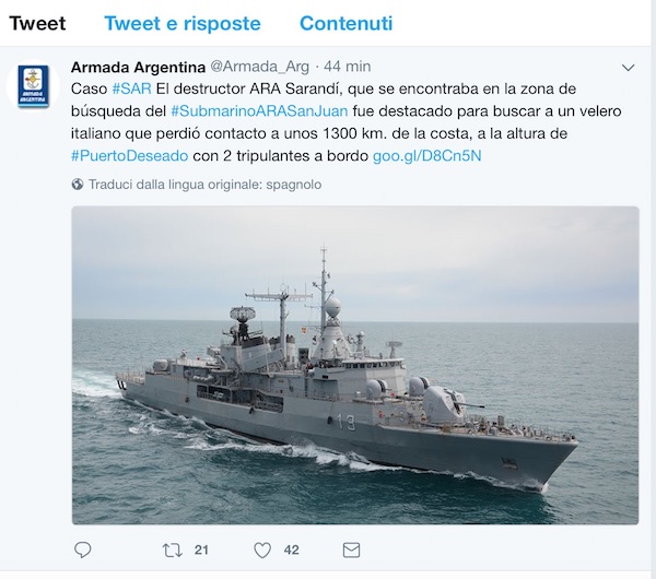 Il tweet della Marina Argentina