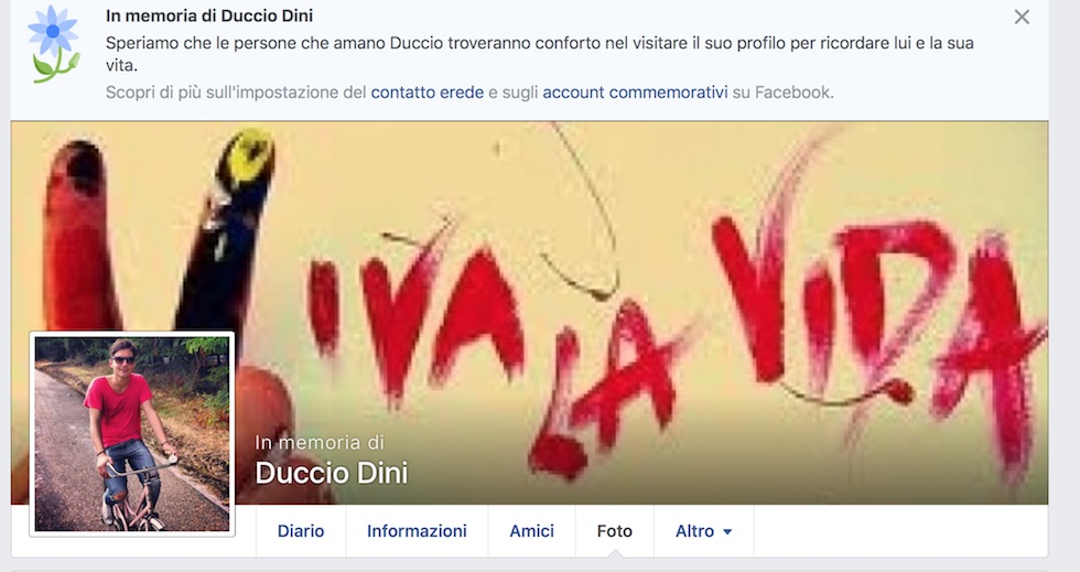 La bacheca Facebook di Duccio Dini è piena di commenti commossi dei suoi amici