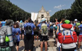 L'arrivo a Santa Maria degli Angeli dei partecipanti alla Marcia Francescana 2018