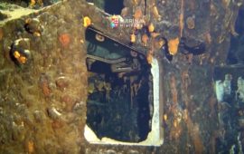 Un'immagine del relitto della Corazzata Roma a 1200 metri di profondità (dal video Marina Militare)