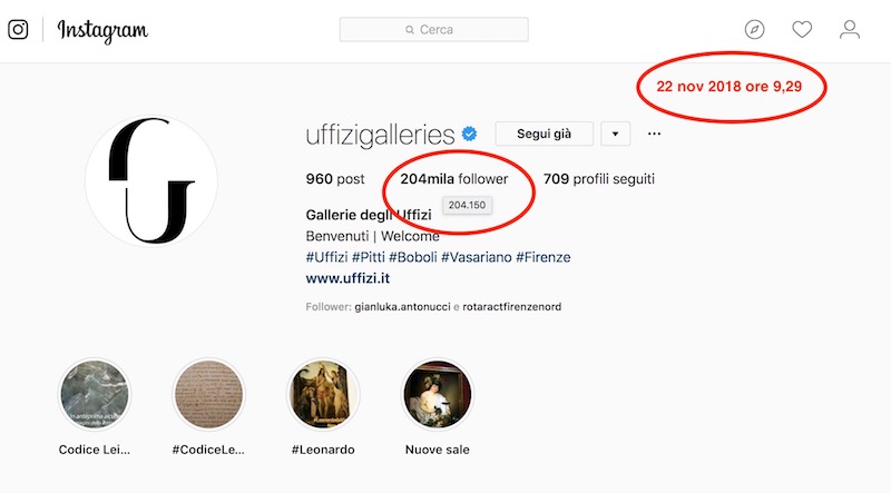 L'account Instagram degli Uffizi