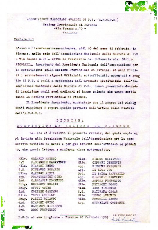 La costituzione della sezione Anps di Firenze nel 1969