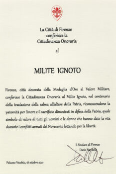 Il conferimento della cittadinanza onoraria del Milite Ignoto a Firenze firmata dal sindaco Dario Nardella